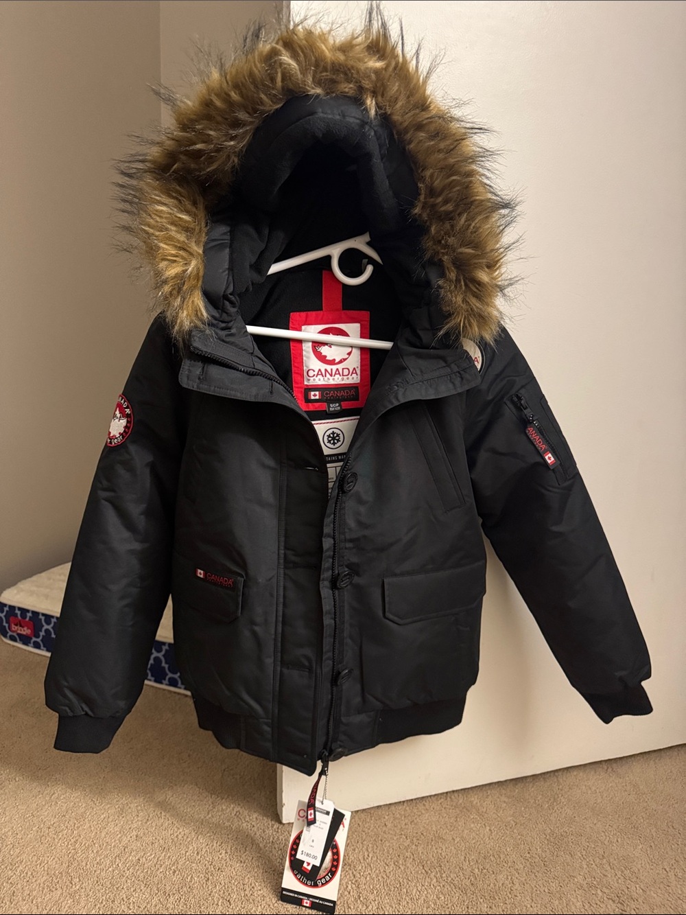 Canada Goose Women's Black Hooded Puffer Jacket with Fur Trim